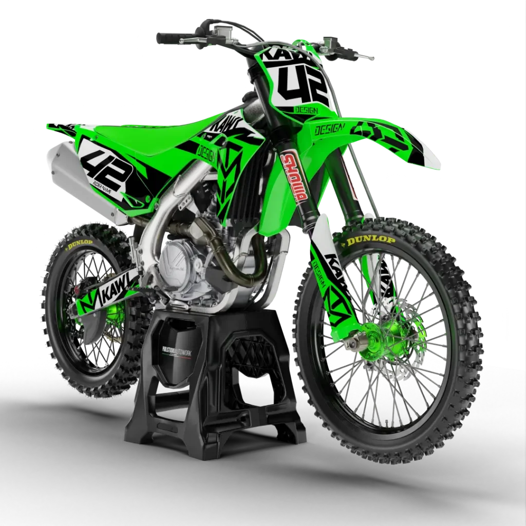 Kawasaki Ninja 9 kit grafiche per KX KXF KLX KLE KX-F – Tradizione Racing, Design Esclusivo 🏁🔥 Rinnova completamente il look della tua Kawasaki con il kit grafiche Kawasaki Ninja 9, pensato per offrire performance estetiche e funzionali senza compromessi. Grazie alla perfetta vestibilità e all’elevata qualità dei materiali, queste grafiche sono progettate per resistere alle condizioni più dure: in pista, nel fango o sull’asfalto. ✅ Compatibile con tutti i principali modelli Kawasaki da cross, enduro e motard: Motocross: KX 65 / KX 85 / KX 125 / KX 250 / KX 500 KX-F 250 / KX-F 450 Enduro e Off-road: KLX 250 / KLX 300 / KLX 450R Motard: KX-F motard / Conversioni su base KLX e KX E compatibile anche con i modelli più recenti delle serie KX, KLX e KX-F, nelle versioni cross, enduro e supermoto.